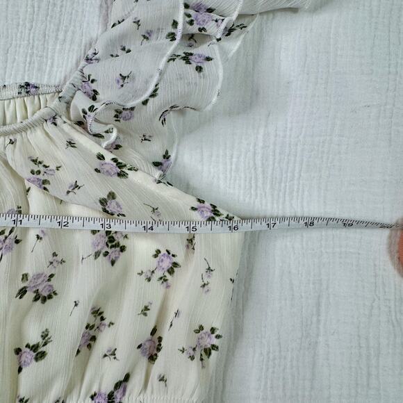 Floral Chiffon Tiered Mini Dress Women's XL Ivory Cottagecore Coquette Prarie - Picture 15 of 16